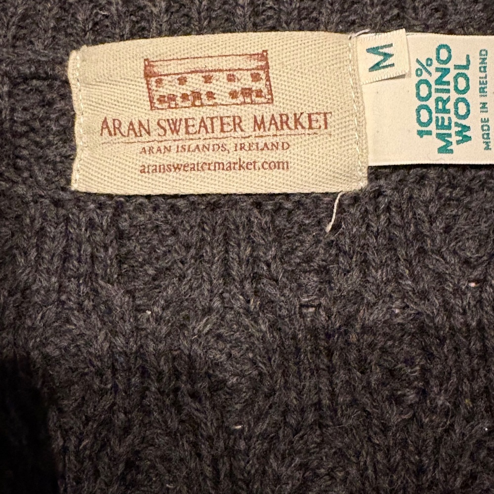 ARAN Double Collar Zip Merino Cardigan‎‎‎‎ Charcoal Gray, Sz M - Picture 8 of 10